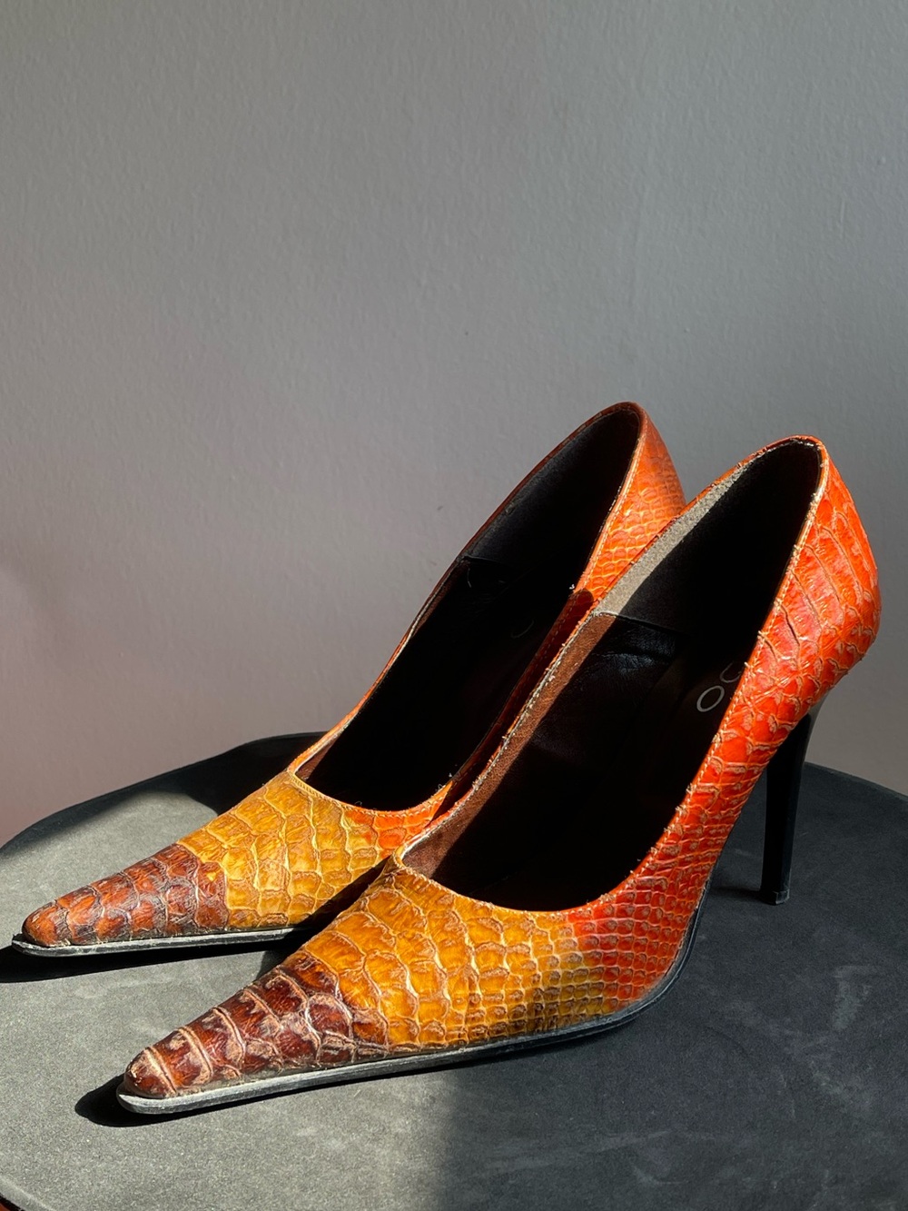 Vintage Orange Ombre Python Extra Pointed-Toe Pumps